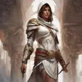 Alluring matte portrait of a fierce looking Kassandra in white Assassin's Creed armor, 8k, Highly Detailed, Intricate, Half Body, Realistic, Sharp Focus, Volumetric Lighting, Fantasy, Elegant by Stanley Artgerm Lau, Alphonse Mucha, WLOP