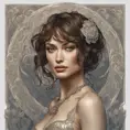 Alluring matte portrait of a beautiful Olga Kurylenko, 8k, Highly Detailed, Intricate, Half Body, Realistic, Sharp Focus, Volumetric Lighting, Fantasy, Elegant by Alphonse Mucha