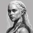 Black & White face portrait of Daenerys Targaryen, Highly Detailed, Intricate, Artstation, Beautiful, Digital Painting, Sharp Focus, Concept Art, Elegant