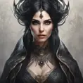 Alluring portrait of a beautiful gothic black haired sorceress in the style of Stefan Kostic, 8k, High Definition, Highly Detailed, Intricate, Half Body, Realistic, Sharp Focus, Fantasy, Elegant