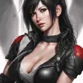 Alluring matte portrait of a beautiful Tifa Lockhart wearing black leather, 8k, Highly Detailed, Intricate, Half Body, Realistic, Sharp Focus, Volumetric Lighting, Fantasy, Elegant by Stanley Artgerm Lau, WLOP