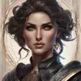 Alluring matte portrait of a beautiful Kassandra wearing black leather, 8k, Highly Detailed, Intricate, Half Body, Realistic, Sharp Focus, Volumetric Lighting, Fantasy, Elegant by Stanley Artgerm Lau, Alphonse Mucha, WLOP