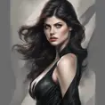 Alluring matte portrait of a fierce beautiful Alexandra Daddario in black, 8k, Highly Detailed, Intricate, Half Body, Realistic, Sharp Focus, Volumetric Lighting, Fantasy, Elegant by Stanley Artgerm Lau, WLOP, Stefan Kostic