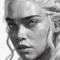 Black & White face portrait of Daenerys Targaryen, Highly Detailed, Intricate, Artstation, Beautiful, Digital Painting, Sharp Focus, Concept Art, Elegant