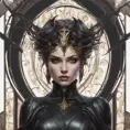 Alluring matte portrait of a beautiful Morgana wearing black leather, 8k, Highly Detailed, Intricate, Half Body, Realistic, Sharp Focus, Volumetric Lighting, Fantasy, Elegant by Stanley Artgerm Lau, Alphonse Mucha, WLOP