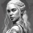 Black & White face portrait of Daenerys Targaryen, Highly Detailed, Intricate, Artstation, Beautiful, Digital Painting, Sharp Focus, Concept Art, Elegant