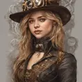 Steampunk portrait of Chloë Grace Moretz, Highly Detailed, Intricate, Artstation, Beautiful, Digital Painting, Sharp Focus, Concept Art, Elegant