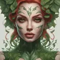 Closeup matte portrait of a tattooed Poison Ivy, symmetrical face, 8k, Highly Detailed, Intricate, Artstation, Matte Painting, Sharp Focus, Concept Art by Stanley Artgerm Lau, Greg Rutkowski