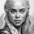 Black & White face portrait of Daenerys Targaryen, Highly Detailed, Intricate, Artstation, Beautiful, Digital Painting, Sharp Focus, Concept Art, Elegant