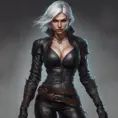 Alluring matte full body portrait of a beautiful Ciri wearing black leather, 8k, Highly Detailed, Intricate, Realistic, Sharp Focus, Volumetric Lighting, Fantasy, Elegant by Stanley Artgerm Lau, WLOP