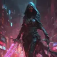 Veiled Assasin with daggers, 8k, Highly Detailed, Intricate, Artstation, Digital Painting, Illustration, Sharp Focus, Smooth, Unreal Engine, Neon, Concept Art by Stanley Artgerm Lau, Greg Rutkowski