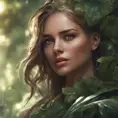 Closeup of a gorgeous female in foliage and the style of stefan kostic, 8k, High Definition, Digital Illustration, Bokeh effect, Photo Realistic, Sharp Focus by WLOP