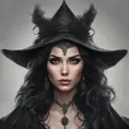 Alluring portrait of a beautiful gothic black haired caped witch in the style of Stefan Kostic, 8k, High Definition, Highly Detailed, Intricate, Half Body, Realistic, Sharp Focus, Fantasy, Elegant