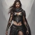 Alluring matte full body portrait of a beautiful Kassandra wearing black leather, 8k, Highly Detailed, Intricate, Realistic, Sharp Focus, Volumetric Lighting, Fantasy, Elegant by Stanley Artgerm Lau, WLOP