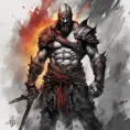 Ares God of War, armed with daggers emerging from the fog of war, ink splash, Highly Detailed, Vibrant Colors, Ink Art, Fantasy, Dark by Stanley Artgerm Lau