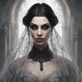 Alluring portrait of a beautiful raven black haired veiled vampire in the style of Stefan Kostic, 8k, High Definition, Highly Detailed, Intricate, Half Body, Realistic, Sharp Focus, Fantasy, Elegant