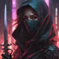 Veiled Assasin with daggers, 8k, Highly Detailed, Intricate, Artstation, Digital Painting, Illustration, Sharp Focus, Smooth, Unreal Engine, Neon, Concept Art by Stanley Artgerm Lau, Greg Rutkowski