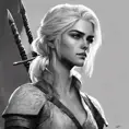 Black & White portrait of Ciri, Highly Detailed, Intricate, Artstation, Beautiful, Digital Painting, Sharp Focus, Concept Art, Elegant