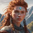 Alluring highly detailed matte portrait of a beautiful Aloy in the hills in the style of Stefan Kostic, 8k, High Definition, Highly Detailed, Intricate, Half Body, Realistic, Sharp Focus, Fantasy, Elegant