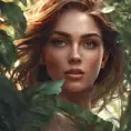 Closeup of a gorgeous female in foliage and the style of stefan kostic, 8k, High Definition, Digital Illustration, Bokeh effect, Photo Realistic, Sharp Focus by WLOP