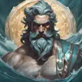 Matte portrait of a fierce Poseidon, God of the sea, 4k, Highly Detailed, Hyper Detailed, Powerful, Artstation, Vintage Illustration, Digital Painting, Sharp Focus, Smooth, Concept Art by Stanley Artgerm Lau, Alphonse Mucha, Greg Rutkowski