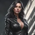 Alluring matte portrait of a beautiful A2 wearing black leather, 8k, Highly Detailed, Intricate, Half Body, Realistic, Sharp Focus, Volumetric Lighting, Fantasy, Elegant by Stanley Artgerm Lau, WLOP