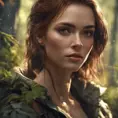 Closeup of a gorgeous female in a forest in the style of stefan kostic, 8k, High Definition, Digital Illustration, Bokeh effect, Photo Realistic, Sharp Focus by WLOP