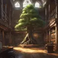 A beautiful giant tree growing in the middle of an ancient victorian library indoors. a door is embedded in the tree, 4k resolution, Hyper Detailed, Pixiv, Trending on Artstation, Vintage Illustration, Hearthstone, Unreal Engine, Volumetric Lighting, Concept Art, Digital Art, Fantasy by Stanley Artgerm Lau, Angela Barrett, WLOP