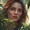 Closeup of a gorgeous female in foliage and the style of stefan kostic, 8k, High Definition, Digital Illustration, Bokeh effect, Photo Realistic, Sharp Focus by WLOP