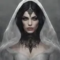 Alluring portrait of a beautiful raven black haired veiled vampire in the style of Stefan Kostic, 8k, High Definition, Highly Detailed, Intricate, Half Body, Realistic, Sharp Focus, Fantasy, Elegant