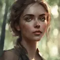 Closeup of a gorgeous female in a forest in the style of stefan kostic, 8k, High Definition, Digital Illustration, Bokeh effect, Photo Realistic, Sharp Focus by WLOP