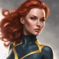 Alluring matte portrait of a beautiful Jean Grey from X-Men, 8k, Highly Detailed, Intricate, Half Body, Realistic, Sharp Focus, Volumetric Lighting, Fantasy, Elegant by Stanley Artgerm Lau