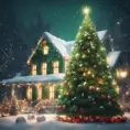 A large green christamas tree in snow lit full of christmas decorations, 8k, Highly Detailed, Digital Painting, Photo Realistic, Sharp Focus, Octane Render, Unreal Engine, Volumetric Lighting