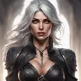 Alluring matte full body portrait of a beautiful Ciri wearing black leather, 8k, Highly Detailed, Intricate, Realistic, Sharp Focus, Volumetric Lighting, Fantasy, Elegant by Stanley Artgerm Lau, WLOP