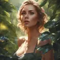 Closeup of a gorgeous female in foliage and the style of stefan kostic, 8k, High Definition, Digital Illustration, Bokeh effect, Photo Realistic, Sharp Focus by Stanley Artgerm Lau