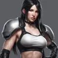 Alluring matte portrait of a beautiful Tifa Lockhart wearing black leather, 8k, Highly Detailed, Intricate, Half Body, Realistic, Sharp Focus, Volumetric Lighting, Fantasy, Elegant by Stanley Artgerm Lau, WLOP