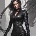 Alluring matte portrait of a beautiful A2 wearing black leather, 8k, Highly Detailed, Intricate, Half Body, Realistic, Sharp Focus, Volumetric Lighting, Fantasy, Elegant by Stanley Artgerm Lau, WLOP