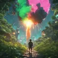 Studio ghibli, rocket explosion, jungle, solar, green technology, optimist future, 8k, Bokeh effect, Cinematic Lighting, Octane Render, Iridescence, Vibrant by Beeple, Asher Brown Durand, Dan Mumford, Greg Rutkowski, WLOP