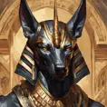 close up fierce looking egyptian god Anubis, 4k, Highly Detailed, Hyper Detailed, Powerful, Artstation, Vintage Illustration, Digital Painting, Sharp Focus, Smooth, Concept Art by Stanley Artgerm Lau, Alphonse Mucha, Greg Rutkowski