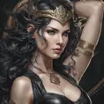 Alluring matte portrait of the beautiful goddess Selene in black leather, 8k, Highly Detailed, Intricate, Realistic, Sharp Focus, Volumetric Lighting, Fantasy, Elegant by Stanley Artgerm Lau, Alphonse Mucha, WLOP