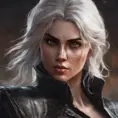 Alluring matte portrait of a beautiful Ciri wearing black leather, 8k, Highly Detailed, Intricate, Half Body, Realistic, Sharp Focus, Volumetric Lighting, Fantasy, Elegant by Stanley Artgerm Lau, WLOP