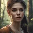 Closeup of a gorgeous female in a forest in the style of stefan kostic, 8k, High Definition, Digital Illustration, Bokeh effect, Photo Realistic, Sharp Focus by WLOP