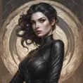 Alluring matte portrait of a beautiful Morgana wearing black leather, 8k, Highly Detailed, Intricate, Half Body, Realistic, Sharp Focus, Volumetric Lighting, Fantasy, Elegant by Stanley Artgerm Lau, Alphonse Mucha, WLOP