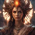 Alluring highly detailed matte portrait of a beautiful fire sorceress in the style of Stefan Kostic, 8k, High Definition, Highly Detailed, Intricate, Half Body, Realistic, Sharp Focus, Fantasy, Elegant