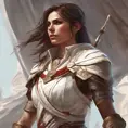 Alluring matte portrait of a fierce looking Kassandra in white Assassin's Creed armor, 8k, Highly Detailed, Intricate, Half Body, Realistic, Sharp Focus, Volumetric Lighting, Fantasy, Elegant by Stanley Artgerm Lau, Alphonse Mucha, WLOP