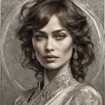 Alluring matte portrait of a beautiful Olga Kurylenko, 8k, Highly Detailed, Intricate, Half Body, Realistic, Sharp Focus, Volumetric Lighting, Fantasy, Elegant by Alphonse Mucha