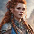 Alluring highly detailed matte portrait of a beautiful Aloy with shimmering hair in the style of Stefan Kostic, 8k, High Definition, Highly Detailed, Intricate, Half Body, Realistic, Sharp Focus, Fantasy, Elegant