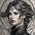 Alluring matte portrait of the beautiful goddess Selene in black leather, 8k, Highly Detailed, Intricate, Realistic, Sharp Focus, Volumetric Lighting, Fantasy, Elegant by Stanley Artgerm Lau, Alphonse Mucha, WLOP