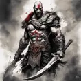 Ares God of War, armed with daggers emerging from the fog of war, ink splash, Highly Detailed, Vibrant Colors, Ink Art, Fantasy, Dark by Stanley Artgerm Lau