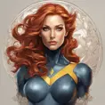 Alluring matte portrait of a beautiful Jean Grey from X-Men, 8k, Highly Detailed, Intricate, Half Body, Realistic, Sharp Focus, Volumetric Lighting, Fantasy, Elegant by Alphonse Mucha